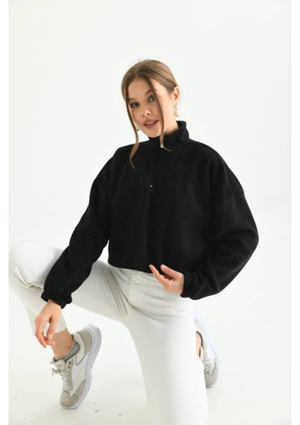 Siyah Fermuar Detay Nakışlı Sweatshirt modelleri