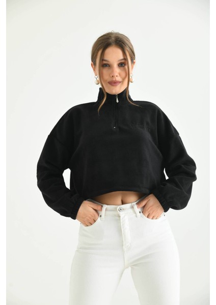 Siyah Fermuar Detay Nakışlı Sweatshirt indirimleri