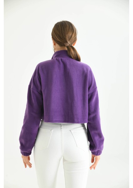 Mor Fermuar Detay Nakışlı Sweatshirt indirimleri