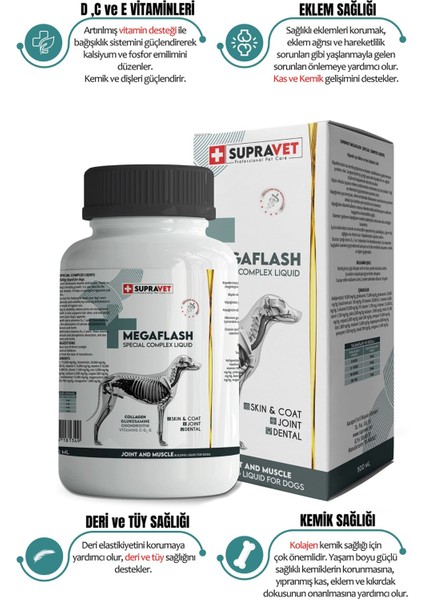Supra Vet Köpekler Için Eklem ve Kas Geliştirici Likit Megaflash +Xxl 500 ml Special Complex Liquid