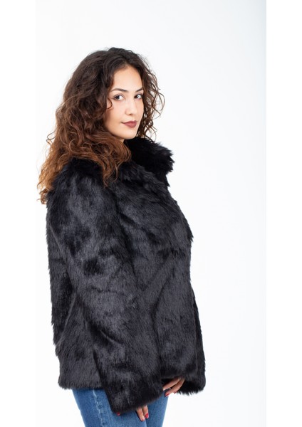 Ingiliz Yaka Siyah Trend Tilki Kürk Kaban modelleri