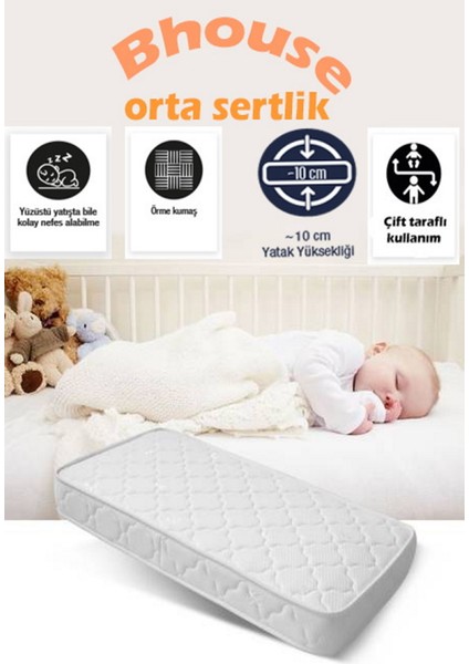 Örme Pamuk Terletmeyen Kumaş 50X90X10 cm Full Ortapedik Bebek Yatağı