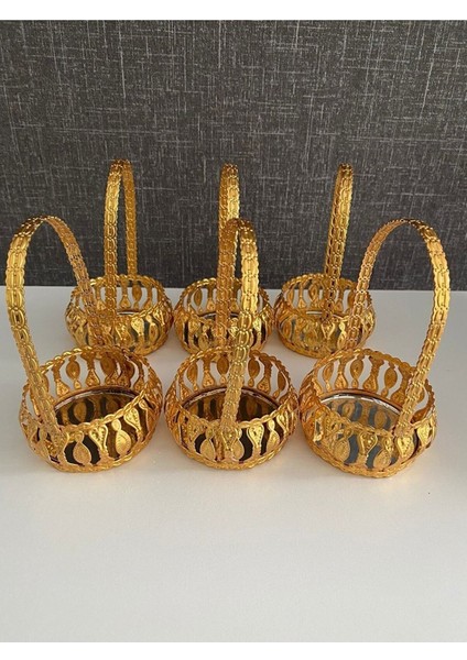 Lüx Gold Serisi Aynalı Motifli Lokumluk, Sunumluk,ikramlik Kahve Yani 6 Adet.