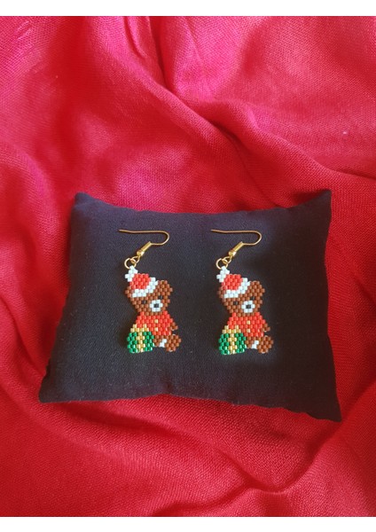 Miyuki Boncuk El Yapımı Sevimli Ayıcık Küpe Yılbaşı Christmas Noel