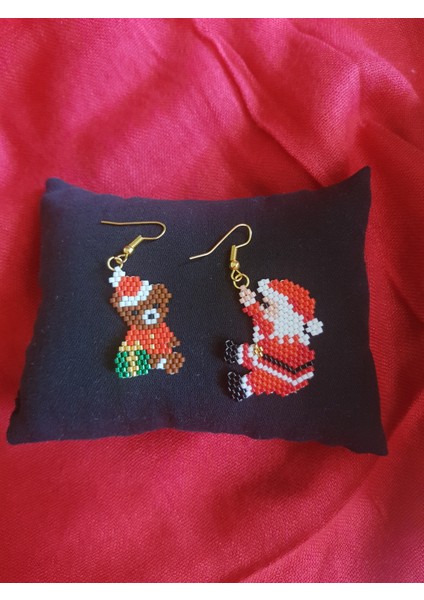 Miyuki Boncuk El Yapımı Sevimli Ayıcık ve Noel Baba Küpe Yılbaşı Christmas Noel