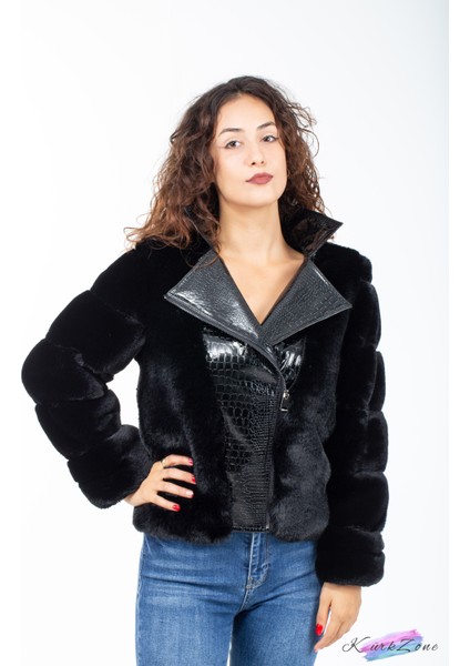 Özel Tasarım Yakası Yılan Derili Biker Model Iddialı Kürk Kaban fiyatları