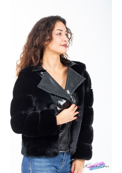 Özel Tasarım Yakası Yılan Derili Biker Model Iddialı Kürk Kaban modelleri