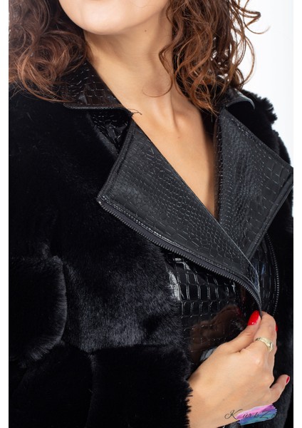 Özel Tasarım Yakası Yılan Derili Biker Model Iddialı Kürk Kaban fırsatları