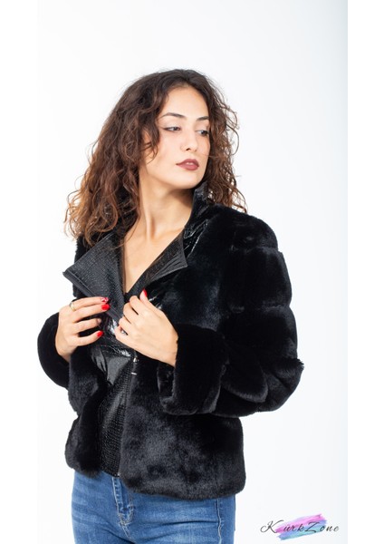 Özel Tasarım Yakası Yılan Derili Biker Model Iddialı Kürk Kaban indirimleri