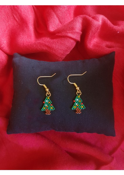 Miyuki Boncuk El Yapımı Minik Çam Ağacı Küpe Yılbaşı Christmas Noel