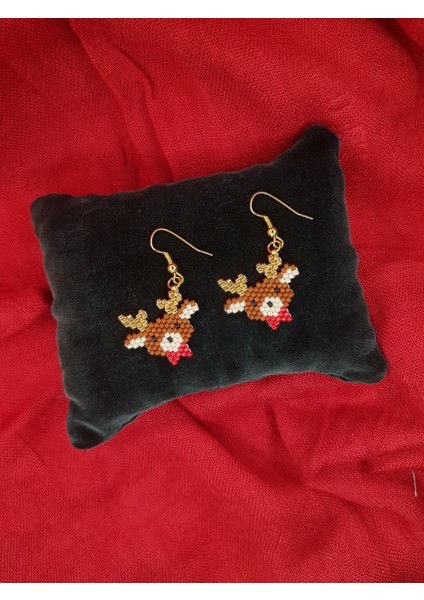 Miyuki Boncuk El Yapımı Geyik Küpe Yılbaşı Christmas Noel