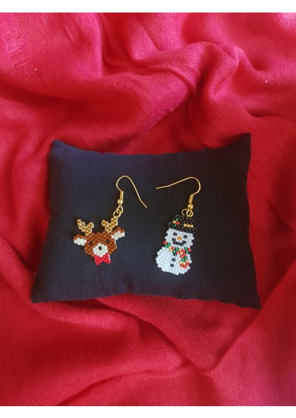 Miyuki Boncuk El Yapımı Geyik ve Kardan Adam Küpe Yılbaşı Christmas Noel