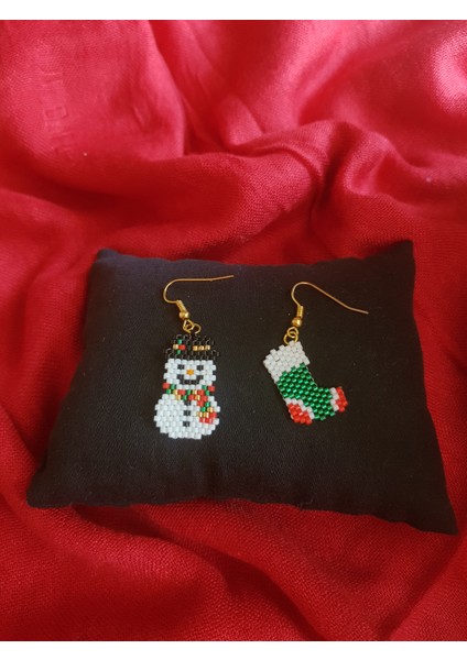 Miyuki Boncuk El Yapımı Kardan Adam ve Çorap Küpe Yılbaşı Christmas Noel