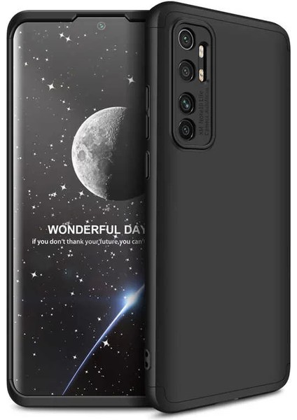 Xiaomi Mi Note 10 Lite Kılıf + Ekran Koruyucu 360 Derece Tam Koruma 3 Parça Sert Ince Ays Kapak Siyah