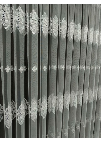 Taç Nakışlı Brode Kullanıma Hazır 1/3 Sık Pile Tül Perde Tek Kanat - Ekru 100 x 260 cm fırsatları