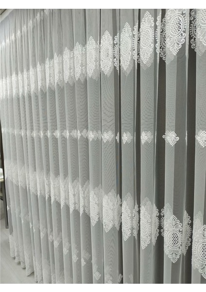 Taç Nakışlı Brode Kullanıma Hazır 1/3 Sık Pile Tül Perde Tek Kanat - Ekru 100 x 260 cm indirimleri