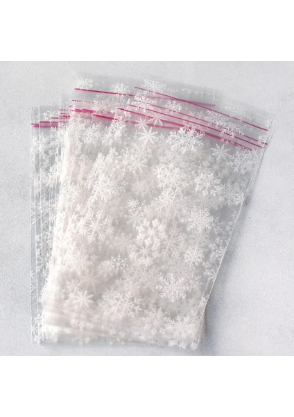 Kar desenli bantlı şeffaf poşet 10x20 cm (25 adet)