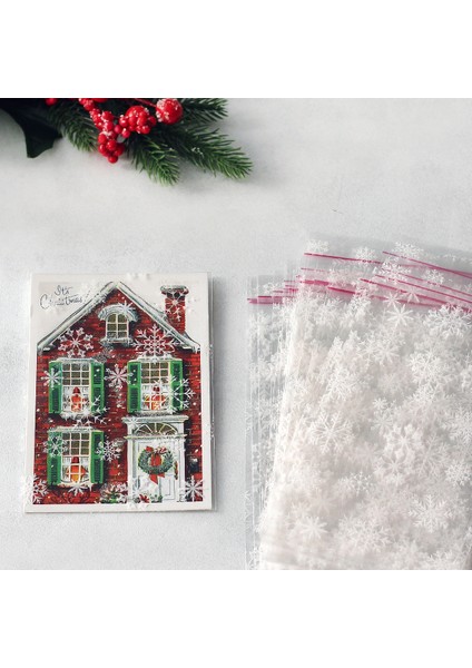 Kar desenli bantlı şeffaf poşet 10x20 cm (25 adet)