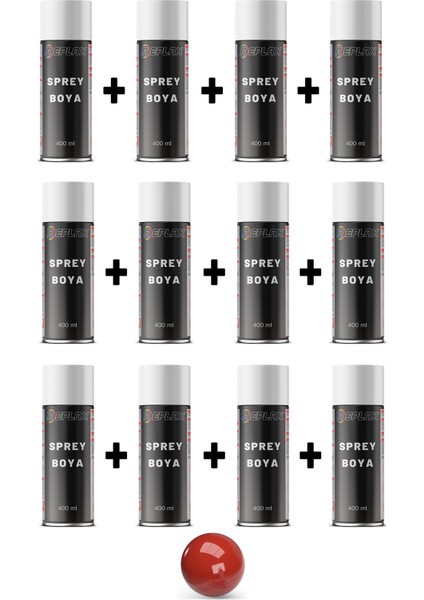 12 Adet Ral 3000 Ateş Kırmızı Sprey Boya 400 Ml
