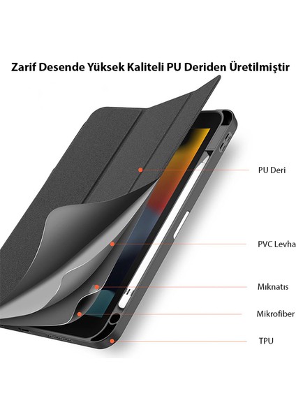 Dux Ducis iPad 10.2 2022 Kılıf Domo Series Kalem Bölmeli Mıknatıslı Standlı Kapaklı Kılıf