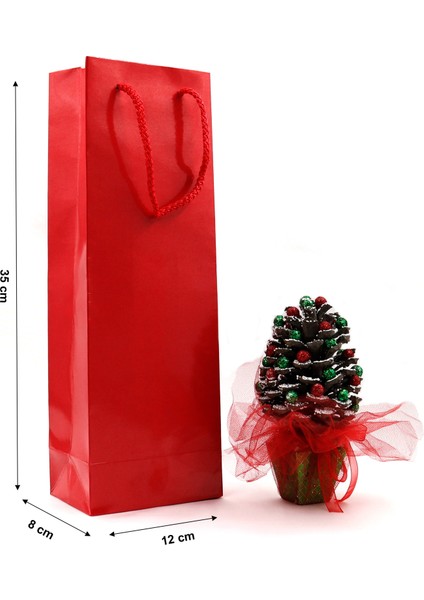 Şişe Boy Kırmızı Premium Karton Çanta 12 x 35 x 8 cm Karton Poşet 3 Adet