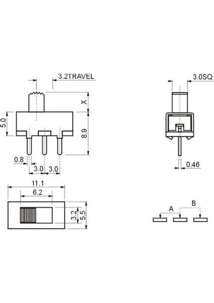 IC-205 Slide Switch On-Off 3p Pcb - 1 Adet