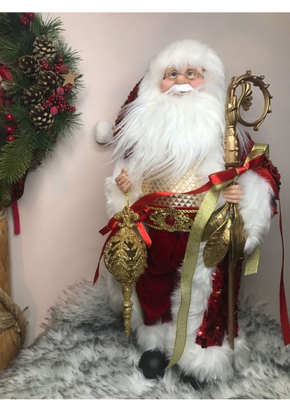 Noel Baba Figür 45CM Kırmızı Eli Bastonlu