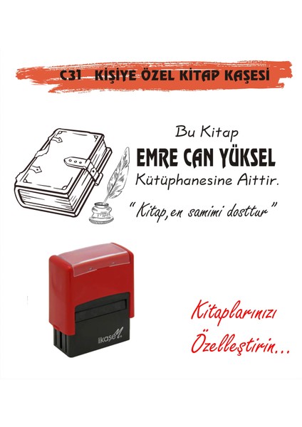Kitap Kurtlarına ve Kişiye Özel Kitap Mühürü Kitap Kaşesi C31