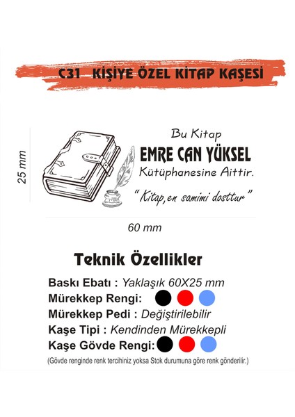 Kitap Kurtlarına ve Kişiye Özel Kitap Mühürü Kitap Kaşesi C31 fiyatları