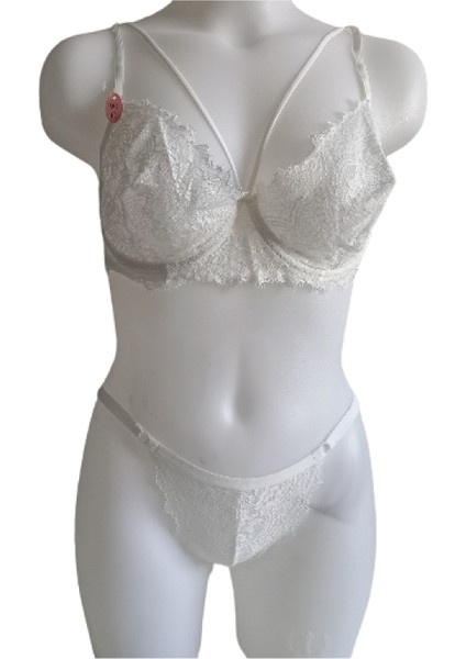 Dantelli Ekru Bralet Sütyen ve Dantelli Külot Takım