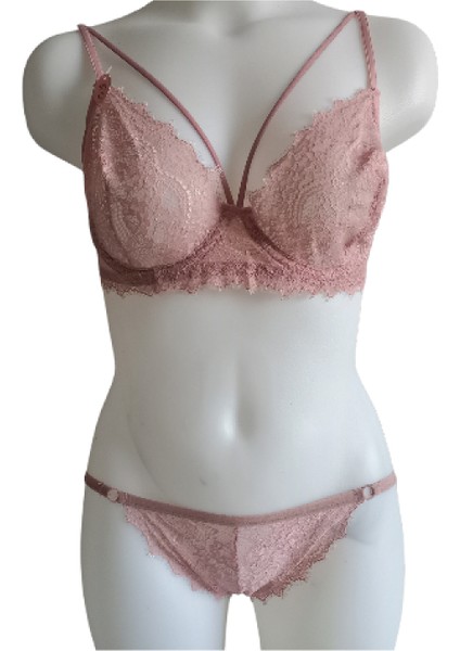 Dantelli Pudra Bralet Sütyen ve Dantelli Külot Takım