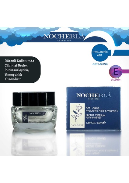 Vegan Hyaluronik Asit ve E Vitamini Yüz & Vücut Gece Kremi (50 ml)