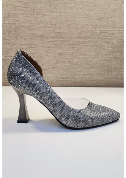 Zenne Stiletto Ayakkabı Platin Simli