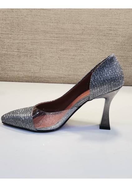 Zenne Stiletto Ayakkabı Platin Simli