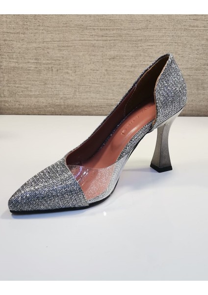 Zenne Stiletto Ayakkabı Platin Simli