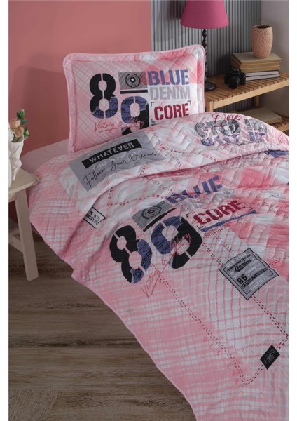 Ranforce Yatak Örtüsü Tek Kişilik Denim V1 Pembe