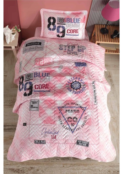 Ranforce Yatak Örtüsü Tek Kişilik Denim V1 Pembe