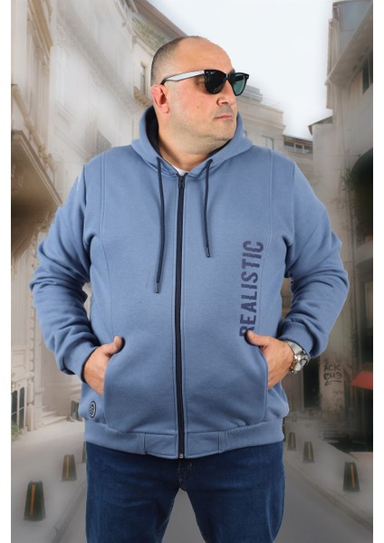 Mocgrande Büyük Beden Erkek 3ip Sweat Realistic 22738 Mavı