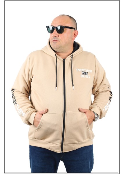 Mocgrande Büyük Beden Erkek Fermuarlı 3ip Sweat Everything 22737 Bej