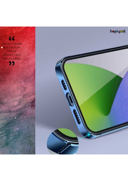 Apple iPhone 14 Pro Max Kılıf Darbe Emici Renkli Kenar Şeffaf Sert Silikon Pixel Kapak Mavi