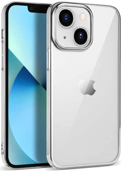 Apple iPhone 14 Plus Kılıf Darbe Emici Renkli Kenar Şeffaf Sert Silikon Pixel Kapak Gümüş