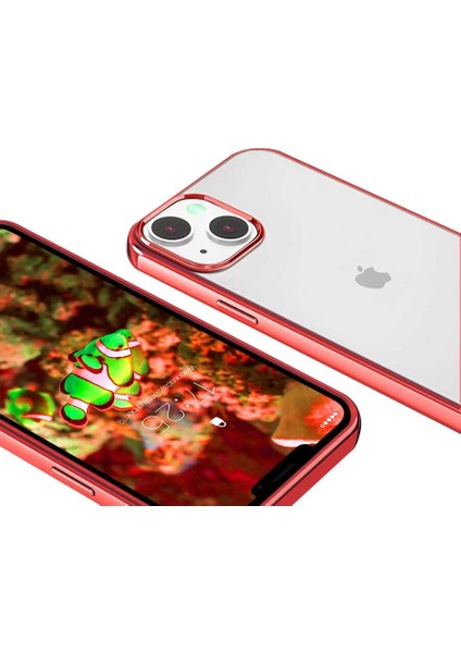 Apple iPhone 13 Mini Kılıf Darbe Emici Renkli Kenar Şeffaf Sert Silikon Pixel Kapak Kırmızı