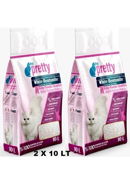 Pudra Kokulu Ince Taneli Topaklaşan Kedi Kumu 10LT x 2 Adet