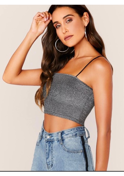 Simli Parlak Bralet Crop Top modelleri