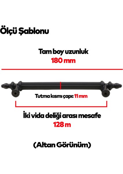 Polavit Mobilya Çekmece Mutfak Dolap Dolabı Kulpu Kulbu 128 mm Siyah Sert Plastik Kulpları (5 ADET)