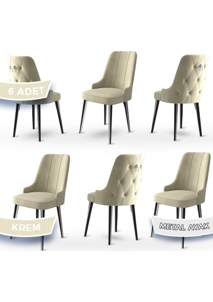 Concept Newa Serisi Babyface Kumaş Siyah Metal Ayak Gümüş Halkalı 6 Adet Sandalye
