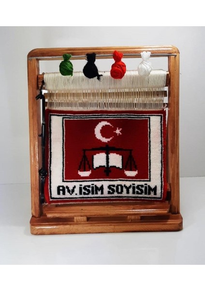100TEL Avukat Isim Motifli El Dokuması Hediyelik Minyatür Halı