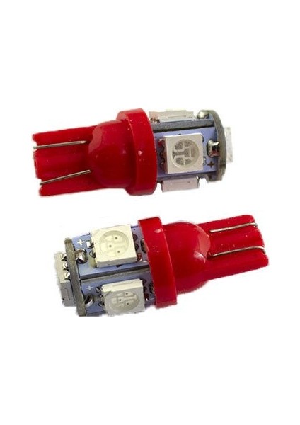 LED Ampul Dipsiz T10-5SMD Kırmızı 2'li Set 24V / LAAM638-2
