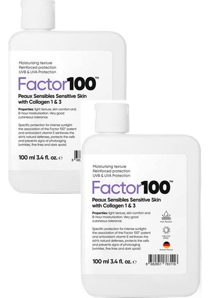 FACTOR100 2 Adet Ultra Nemlendirici Leke Karşıtı Yüksek Korumalı SPF50+ 100ML