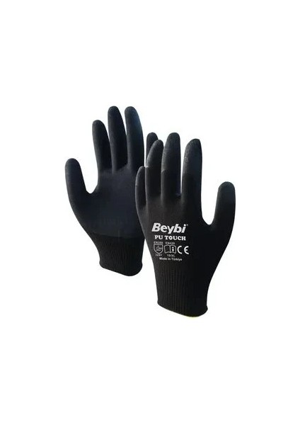 Pu Touch Polyester Örgü Kaplı Siyah Montaj Eldiveni No:9